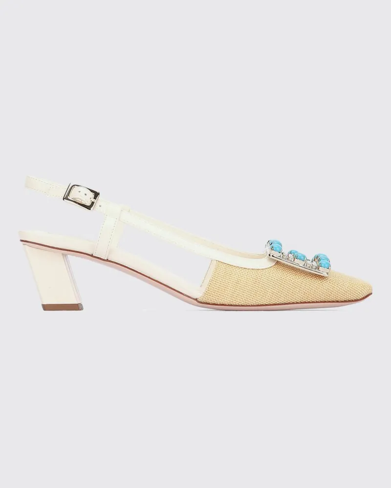 Roger Vivier Slingback aus Canvas und Leder mit Juwelschnalle Cream
