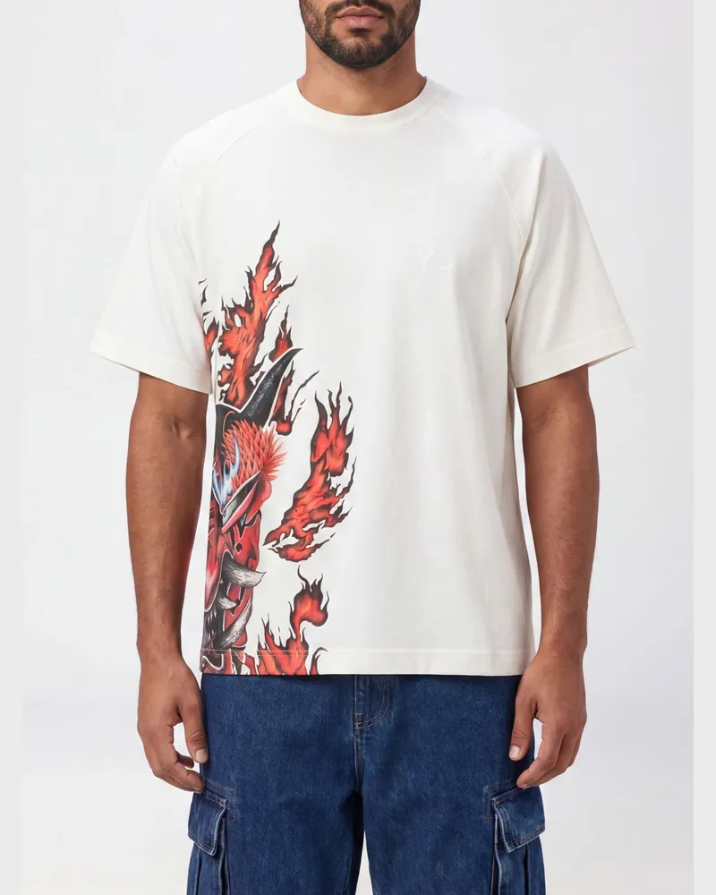 Y-3 Baumwoll-T-Shirt mit Rundhalsausschnitt und kontrastierendem Grafik-Print auf der Brust Weiß