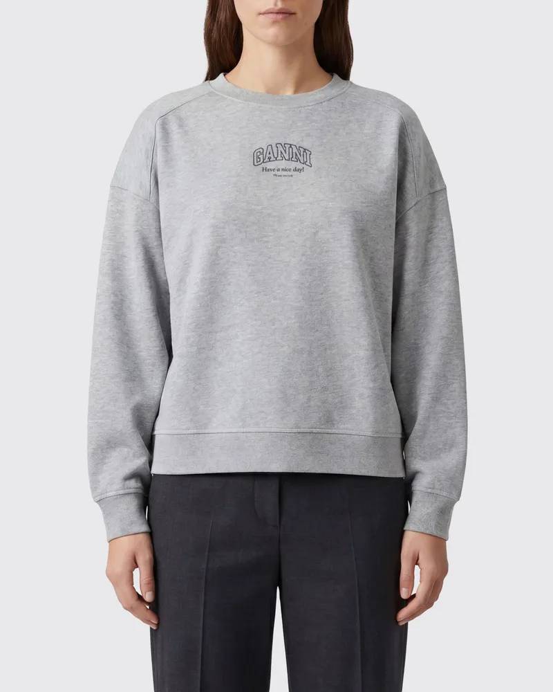 Ganni Relaxed Fit Baumwoll-Sweatshirt mit überschnittenen Schultern Grau