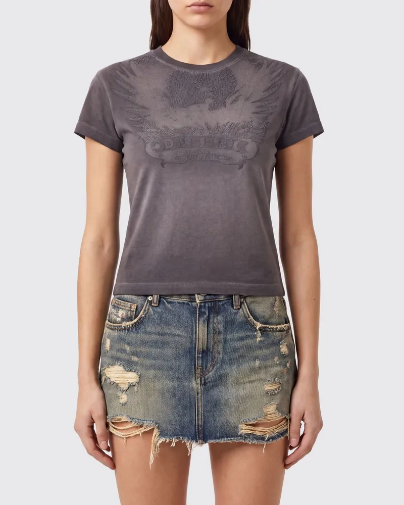 Diesel Slim-Fit T-Shirt aus Baumwolle mit gesticktem Logo und Dévoré-Details Weinrot