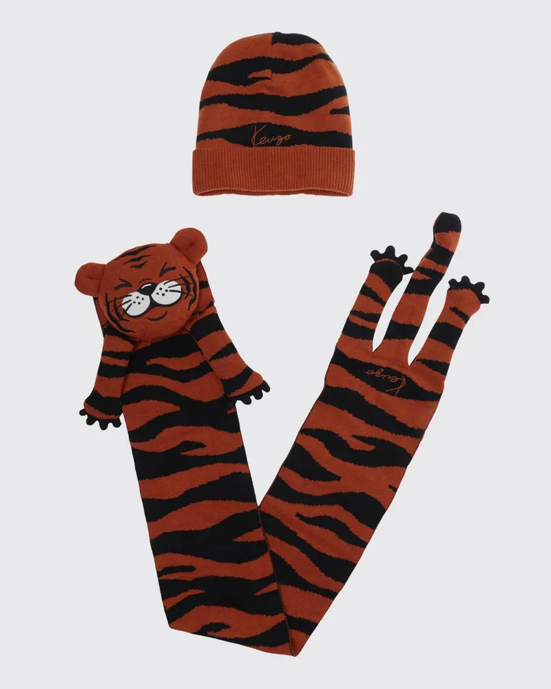 Kenzo Wollmisch-Beanie für Jungen mit Zebra-Print und Umschlag Orange