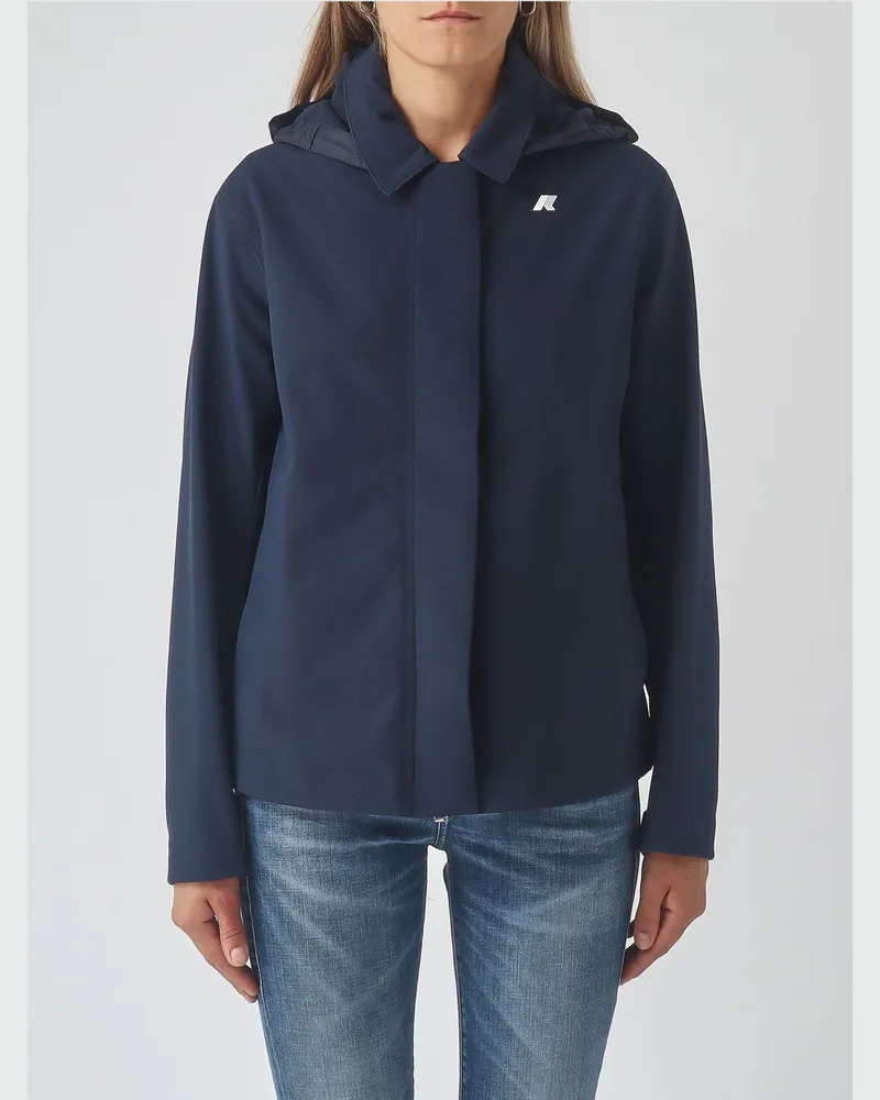 K-Way Wasserdichte Nylonjacke Bleizou mit Kapuze und Kontrastlogo Blau
