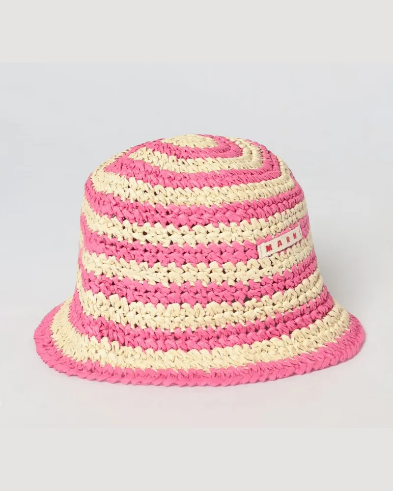 Marni Gestreifter Häkel-Bast-Hut Beige