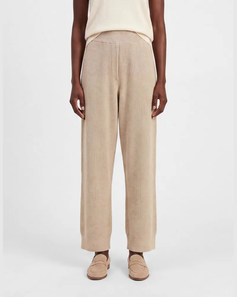 Brunello Cucinelli Hose mit geradem Bein von aus reinem Kaschmir mit hohem Gummibund Camel