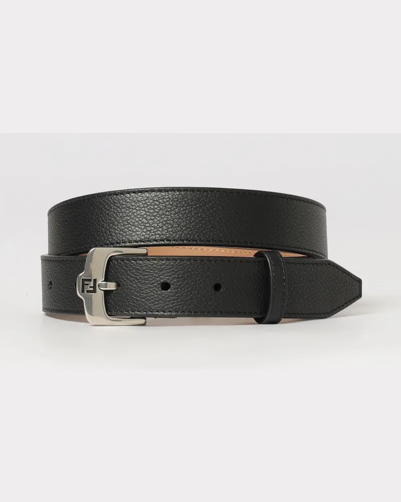 Fendi Genarbtes Leder FF Gürtel Schwarz