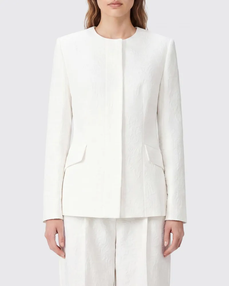 Totême Cropped Baumwolljacke mit Rundhalsausschnitt und verdecktem Verschluss Weiß