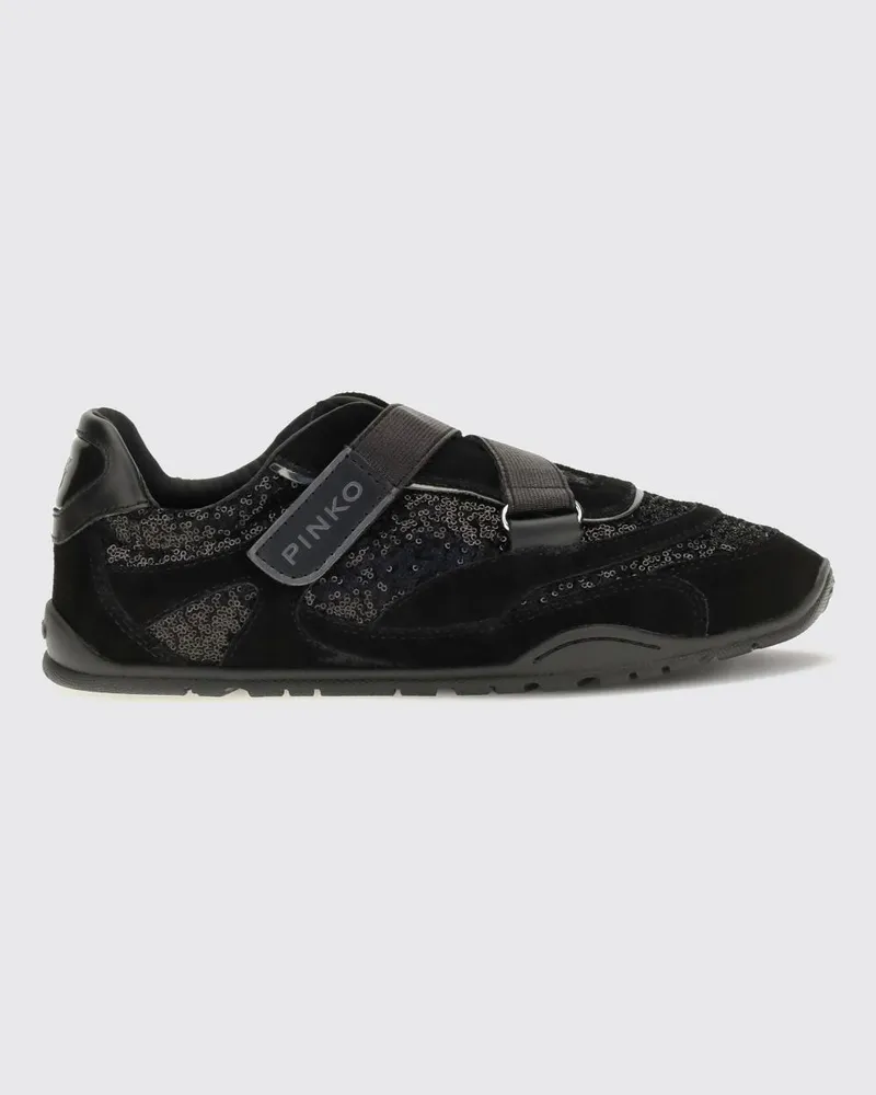 Pinko Mary-Jane-Sneakers aus Veloursleder mit Pailletten und Klettverschluss Schwarz