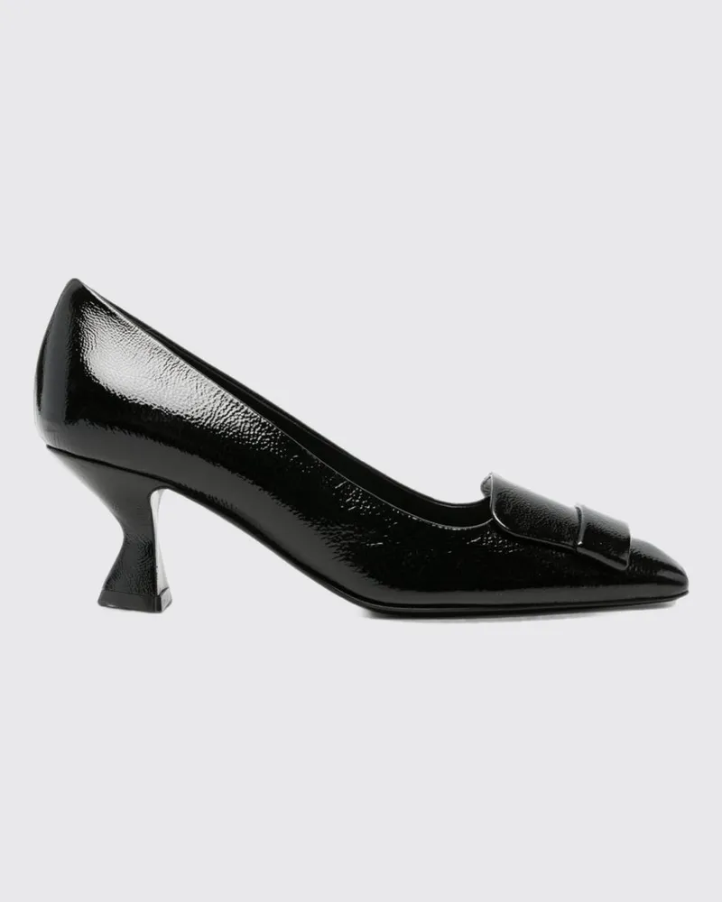 Sergio Rossi Pumps aus Naplak-Leder mit eckiger Zehenpartie und Spulenabsatz Schwarz