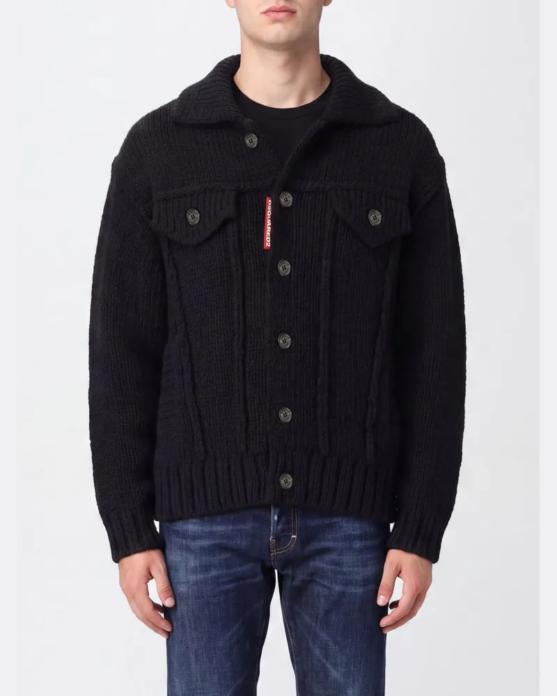 Dsquared2 V-Ausschnitt-Cardigan aus Alpaka-Wollmischung mit aufgesetzten Taschen Blau