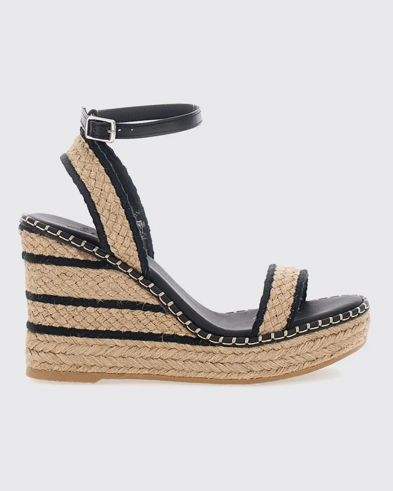 Castañer Keilsandalen aus gestreiftem Bast mit Jute-Plateau Beige