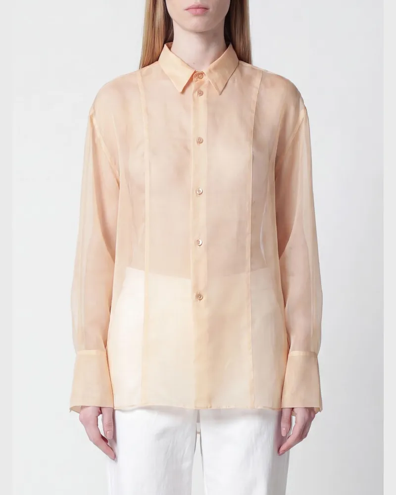 Alberta Ferretti Hemd aus reiner Seide mit französischem Kragen und langen Ärmeln Beige