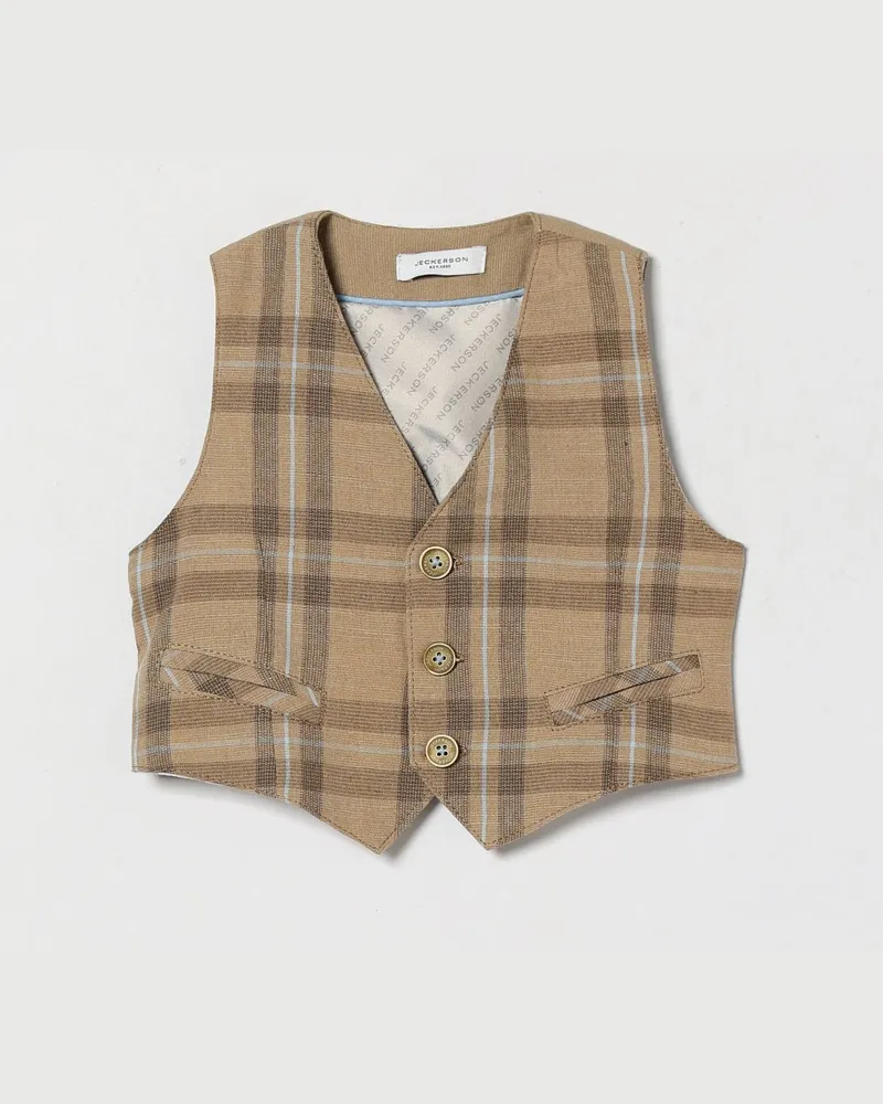Jeckerson Karierte Twill-Weste für Jungen im Anzug-Stil Beige