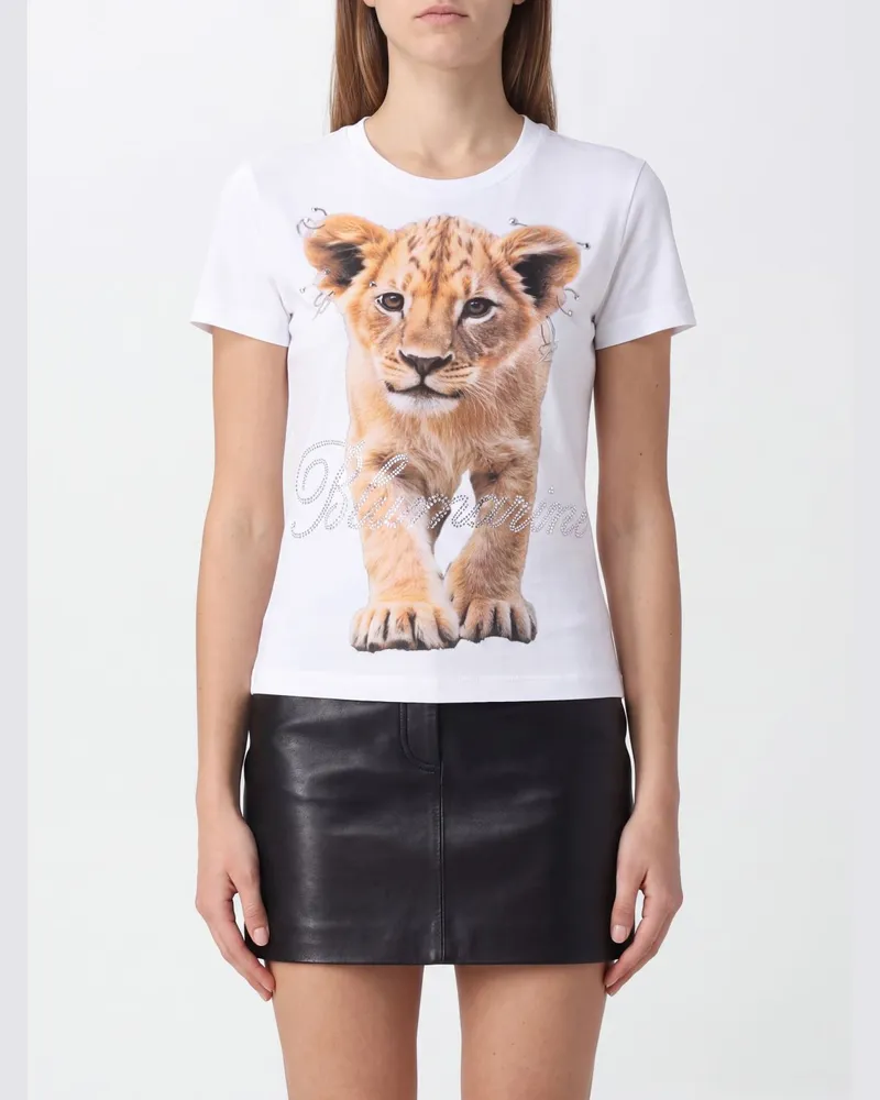 Blumarine Slim Fit Baumwoll-T-Shirt mit Strass-Logo Weiß