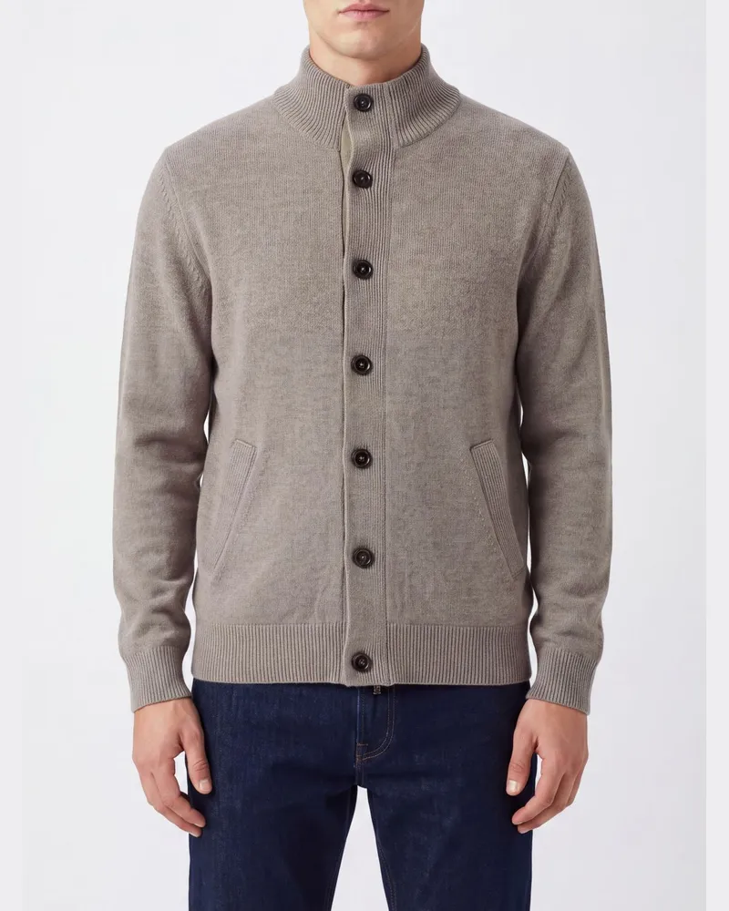 Brioni Stehkragen-Cardigan aus reinem Kaschmir mit Knopfverschluss Grau