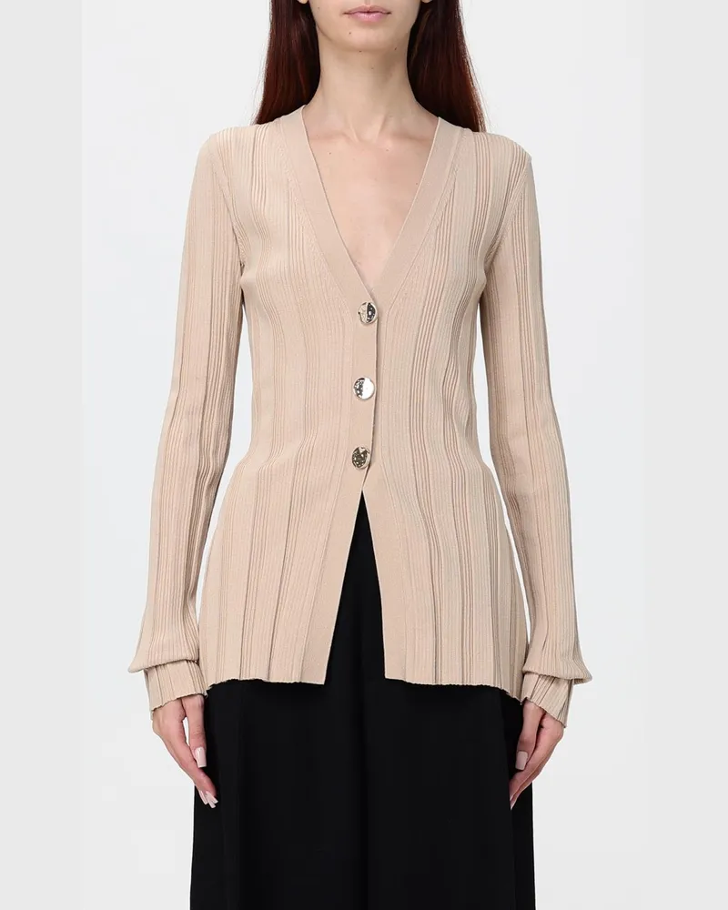 SPORTMAX Gerippter Slim-Fit-Cardigan aus Viskose mit Schmuckknöpfen Beige
