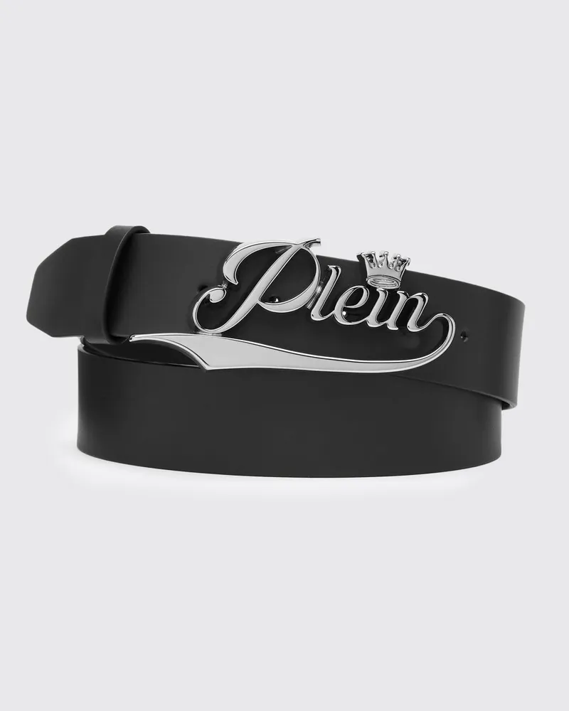 Philipp Plein Kalbsledergürtel mit metallischer Logoplatte Schwarz