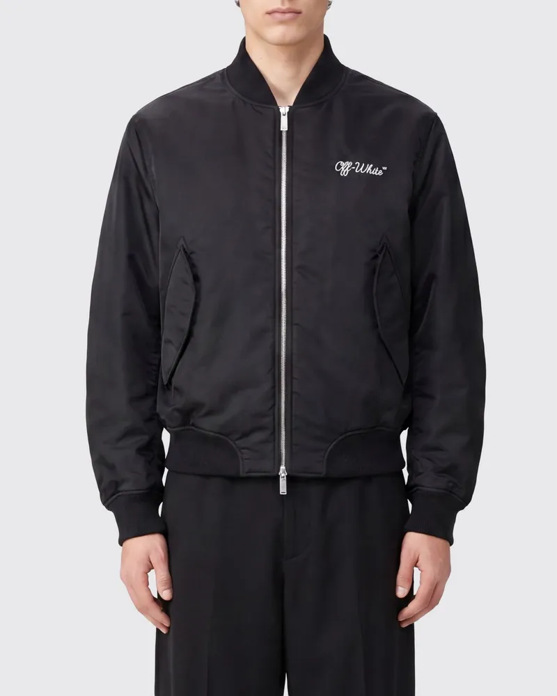 OFF-WHITE Gepolsterte Nylon-Bomberjacke mit kontrastierendem Logo Schwarz