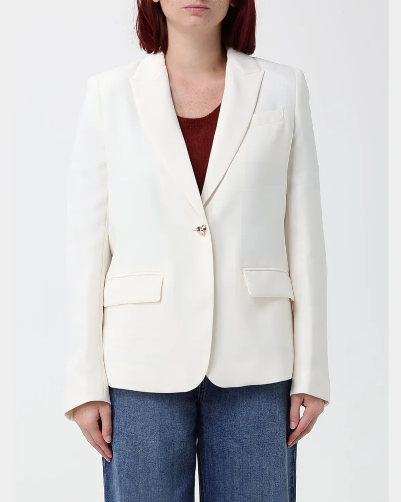 Twin-Set Kurzer Slim Fit Crêpe-Blazer von mit Ein-Knopf-Verschluss und Revers Weiß