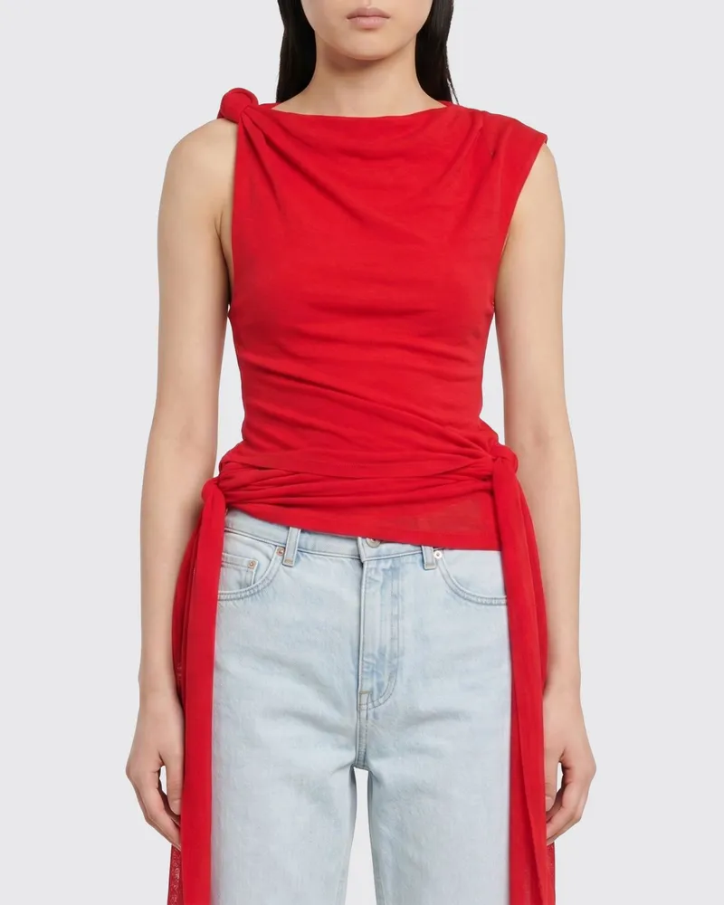 Ganni Asymmetrisches Top aus recyceltem Polyester mit asymmetrischem Ausschnitt Rot