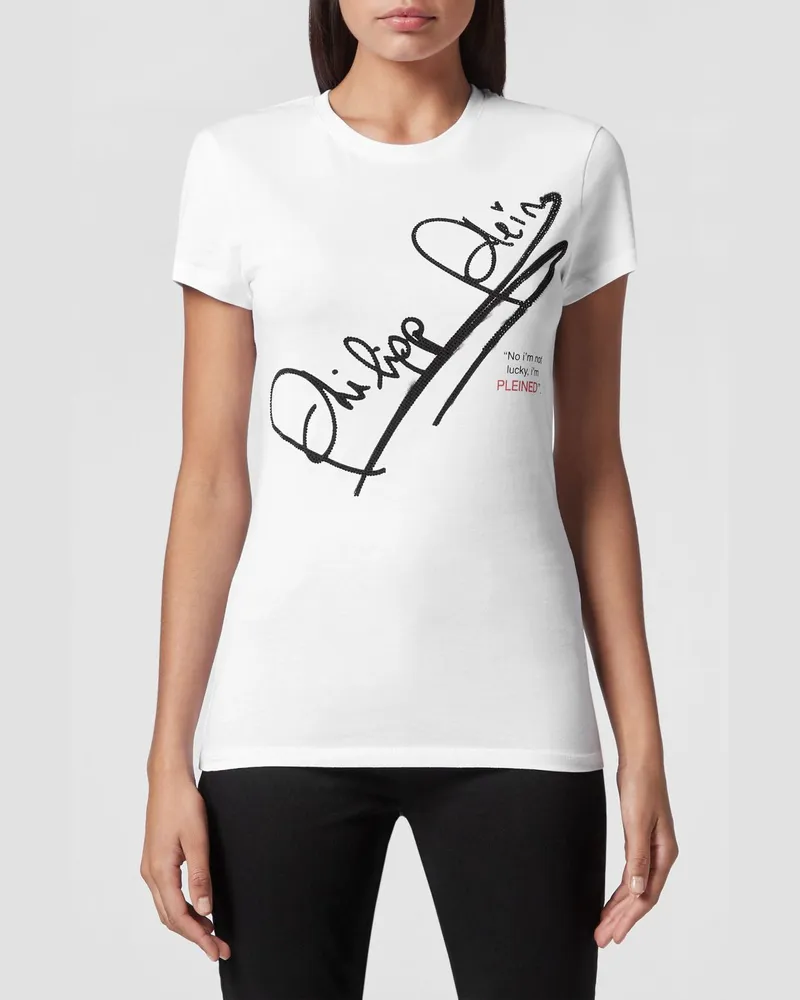 Philipp Plein Slim Fit Jersey-T-Shirt mit kontrastierendem Logo-Print Weiß