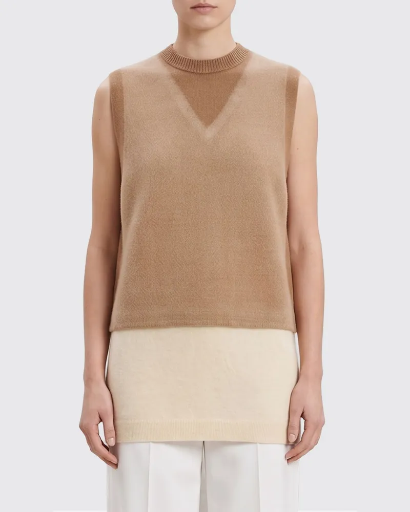Maison Margiela Strickweste aus reiner Schurwolle mit Rundhalsausschnitt Beige