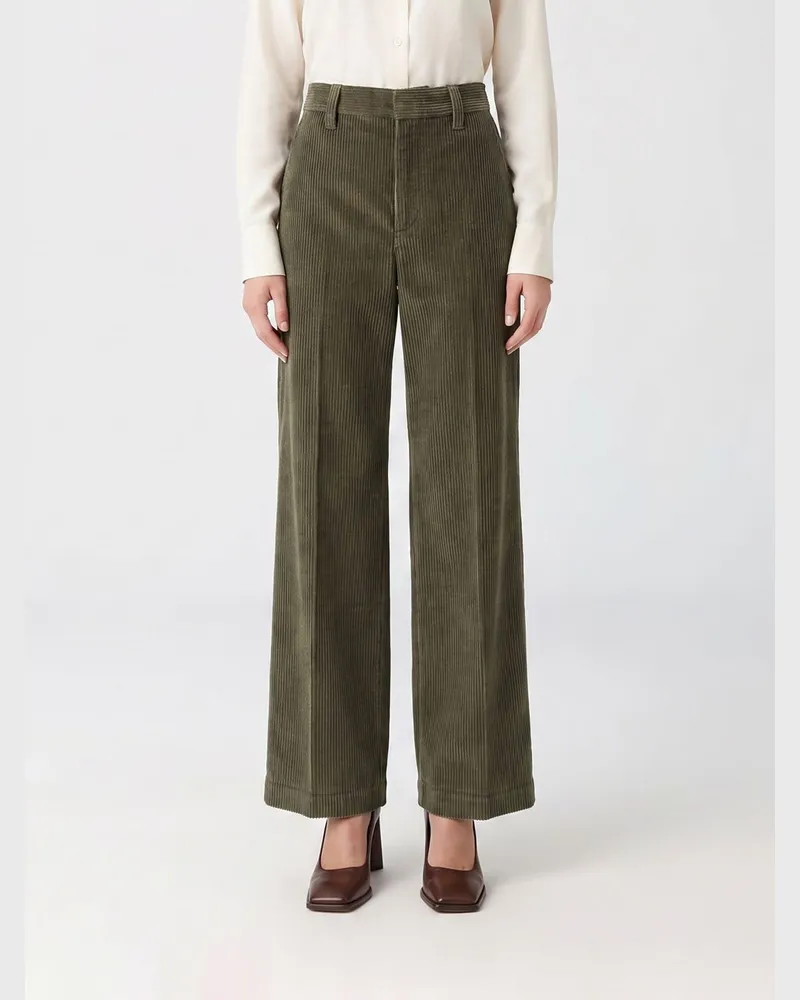 Brunello Cucinelli Hose mit weitem Bein und hoher Taille von aus Cordsamt Grün