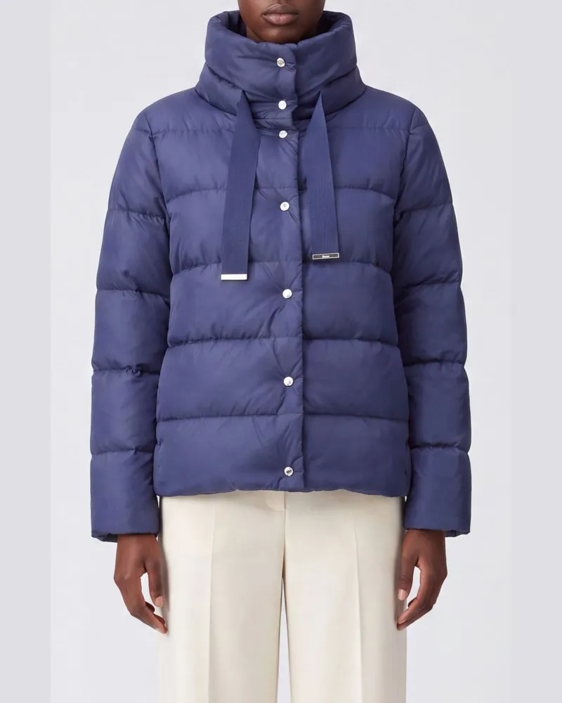 Herno Kurze Daunenjacke aus gestepptem Polyester mit hohem Kragen und Knöpfen Blau
