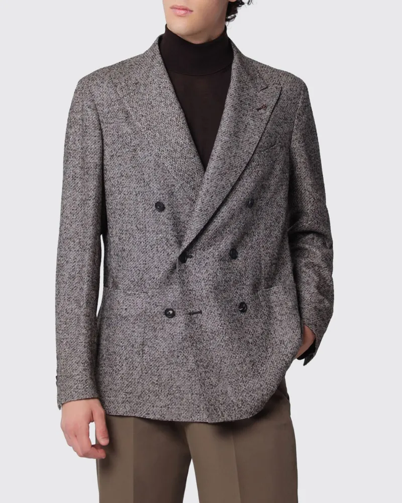 Tagliatore Zweireihiger Blazer von aus Woll-Seiden-Mix mit fallendem Revers Braun