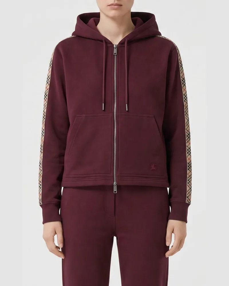 Burberry Baumwoll-Kapuzenjacke mit Reißverschluss und gesticktem EKD-Logo Burgunderrot