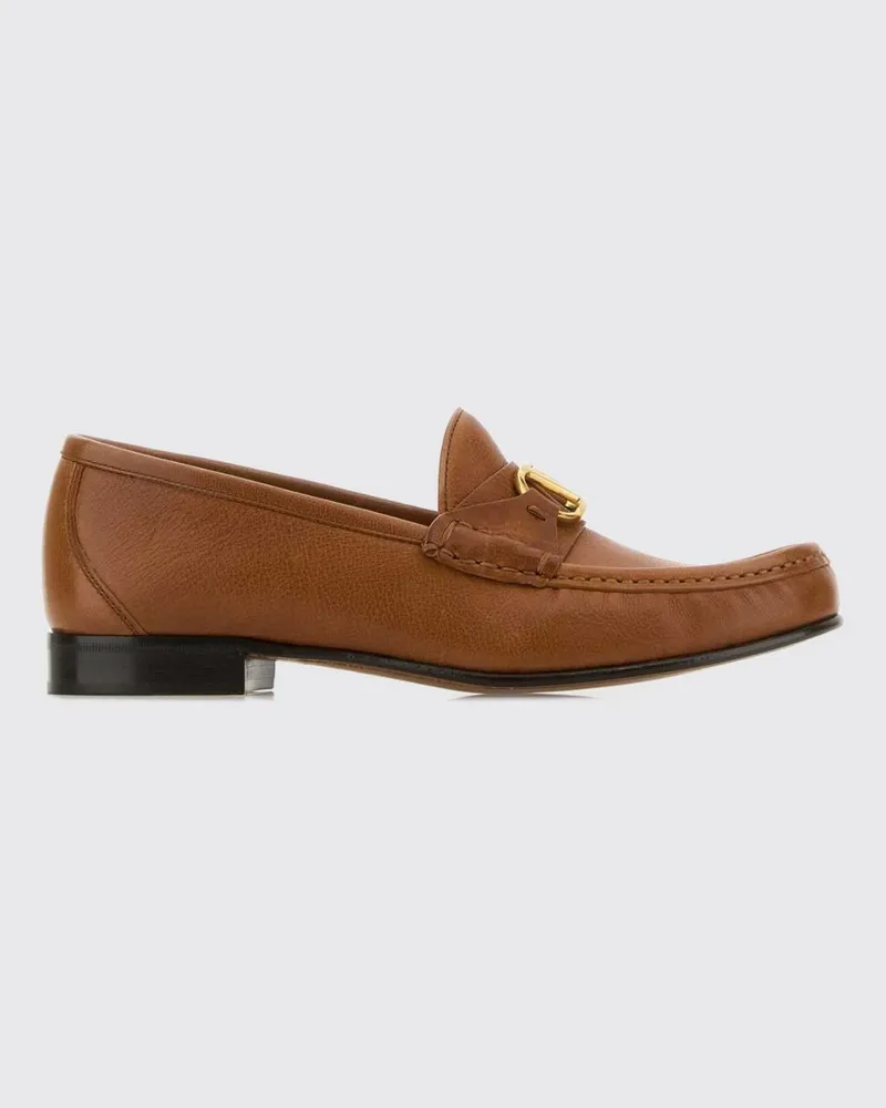 Valentino Garavani VLogo Signature Pennyloafer aus glattem Kalbsleder Tabak