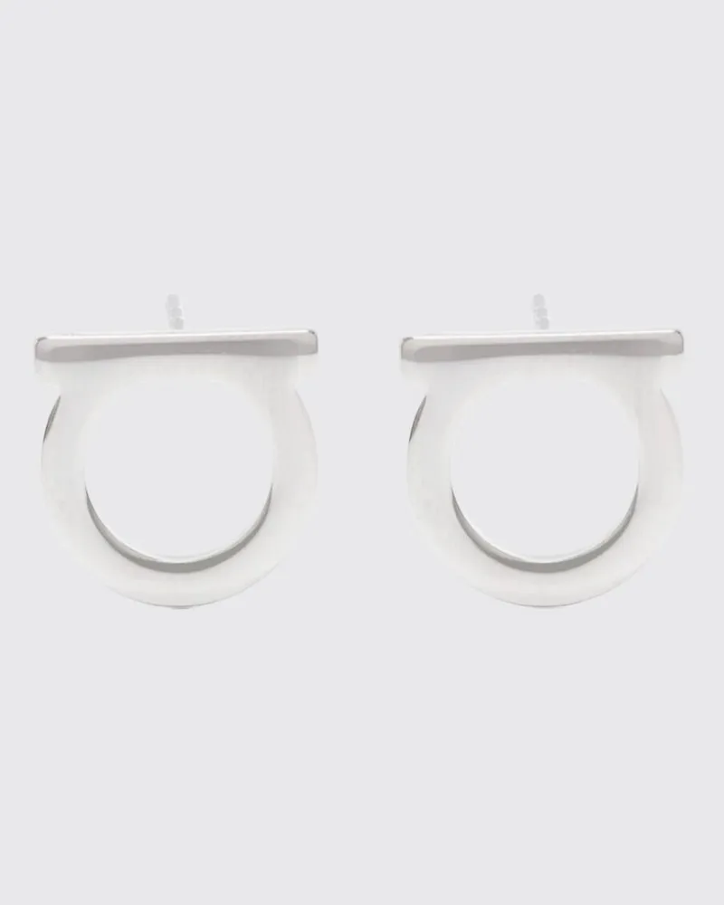 Ferragamo Silberfarbene Messing-Ohrringe mit Logo-Design Silber