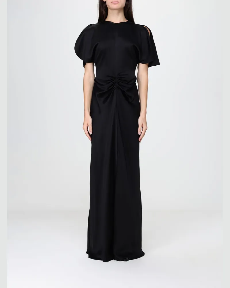 Victoria Beckham Langes Crêpe-Abendkleid Isabella von mit kurzen Ärmeln Schwarz