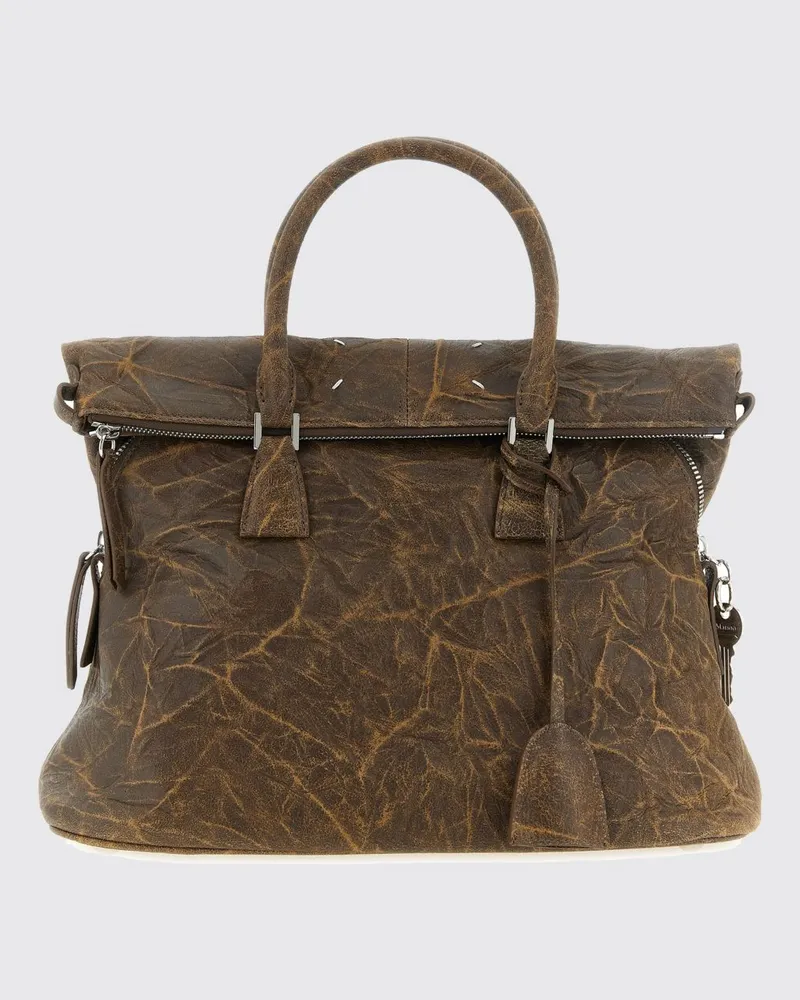 Maison Margiela Mittelgroße 5AC Handtasche aus Leder mit abstraktem Print Braun