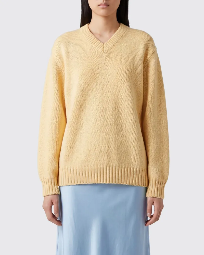 Bottega Veneta Pullover von mit V-Ausschnitt aus reinem Kaschmir mit überschnittenen Schultern Beige