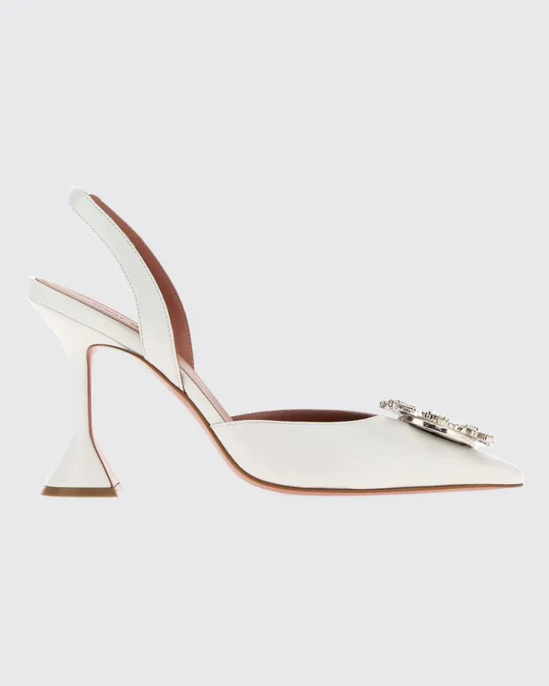 Amina Muaddi Begum Slingback-Pumps aus Satin mit Schmuckschnalle Weiß