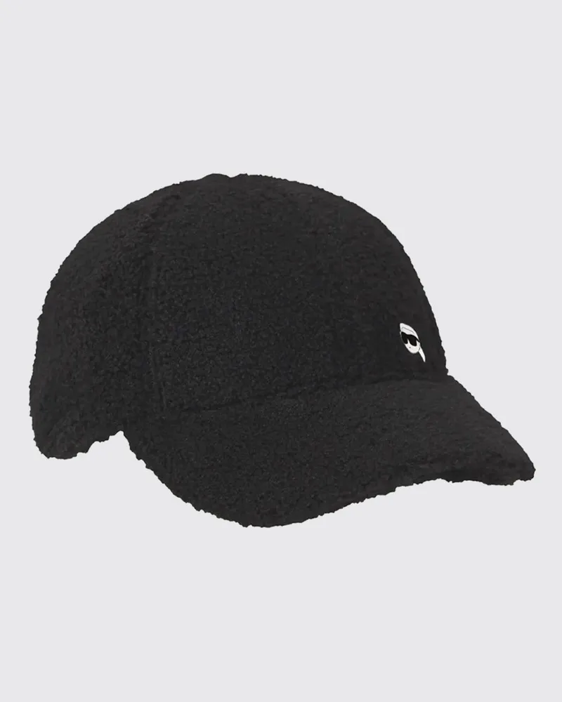 Karl Lagerfeld Baseballkappe aus Fleece mit Grafikdruck und gesticktem Logo Schwarz
