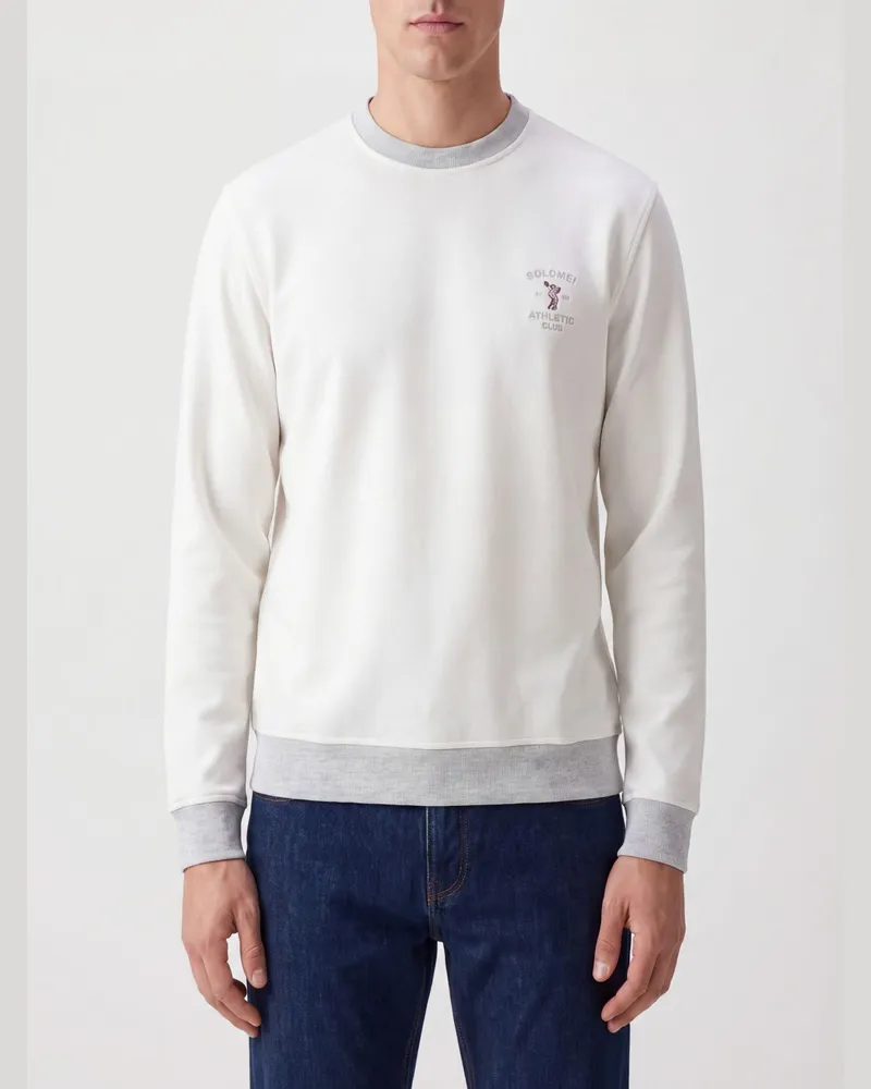 Brunello Cucinelli Baumwoll-Sweatshirt mit Rundhalsausschnitt und Kontrast-Logostickerei Weiß