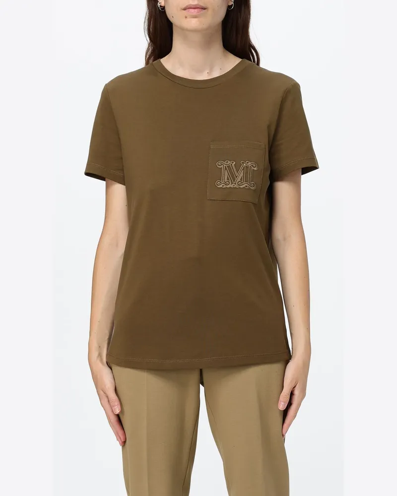 Max Mara Baumwoll-T-Shirt mit Monogramm und aufgesetzter Tasche Grün