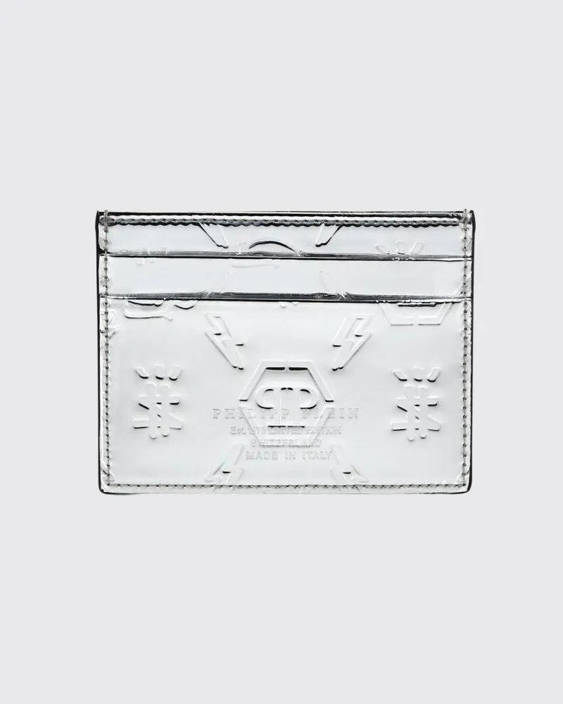 Philipp Plein PP Kartenetui aus laminiertem Kalbsleder Silber