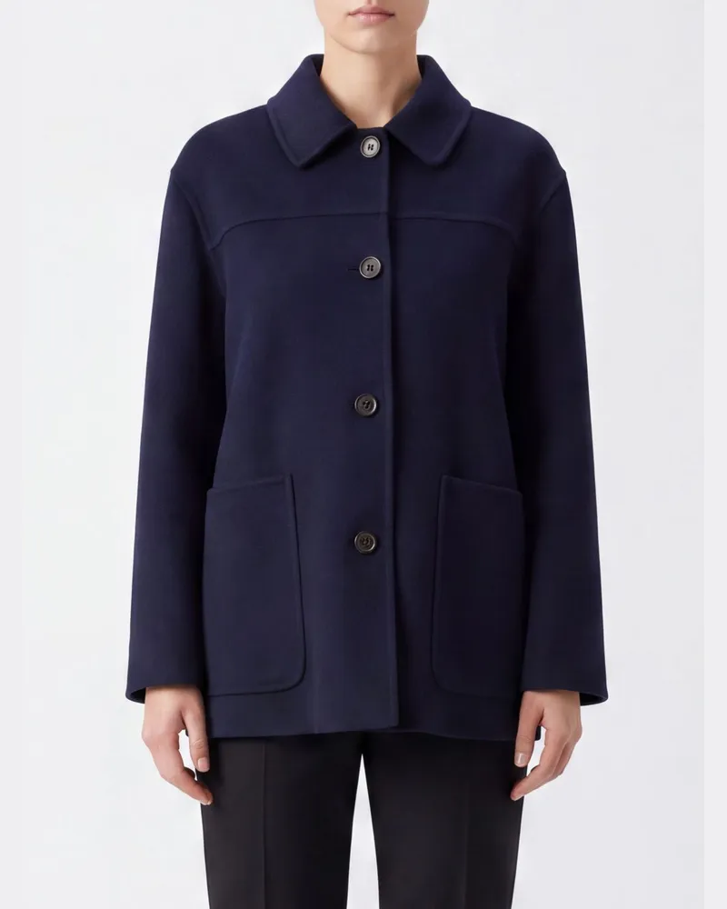 Max Mara Einreihiger Kurzmantel aus reiner Schurwolle mit überschnittenen Schultern Blau