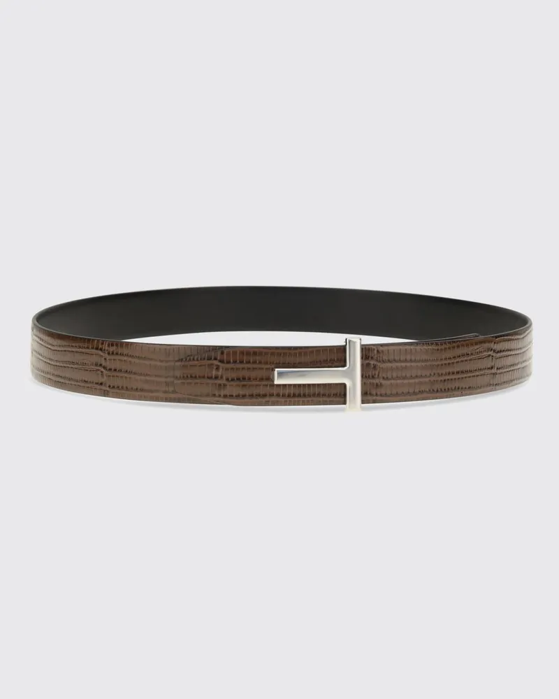 Tom Ford Verstellbarer Gürtel aus Leder mit Python-Effekt-Druck und T-Schnalle Braun