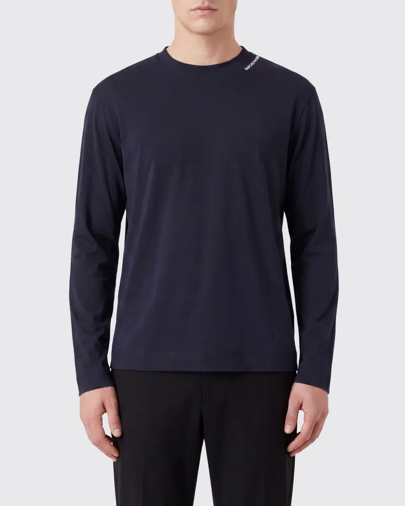 Emporio Armani Langarm-T-Shirt aus Modal und Seide Blau