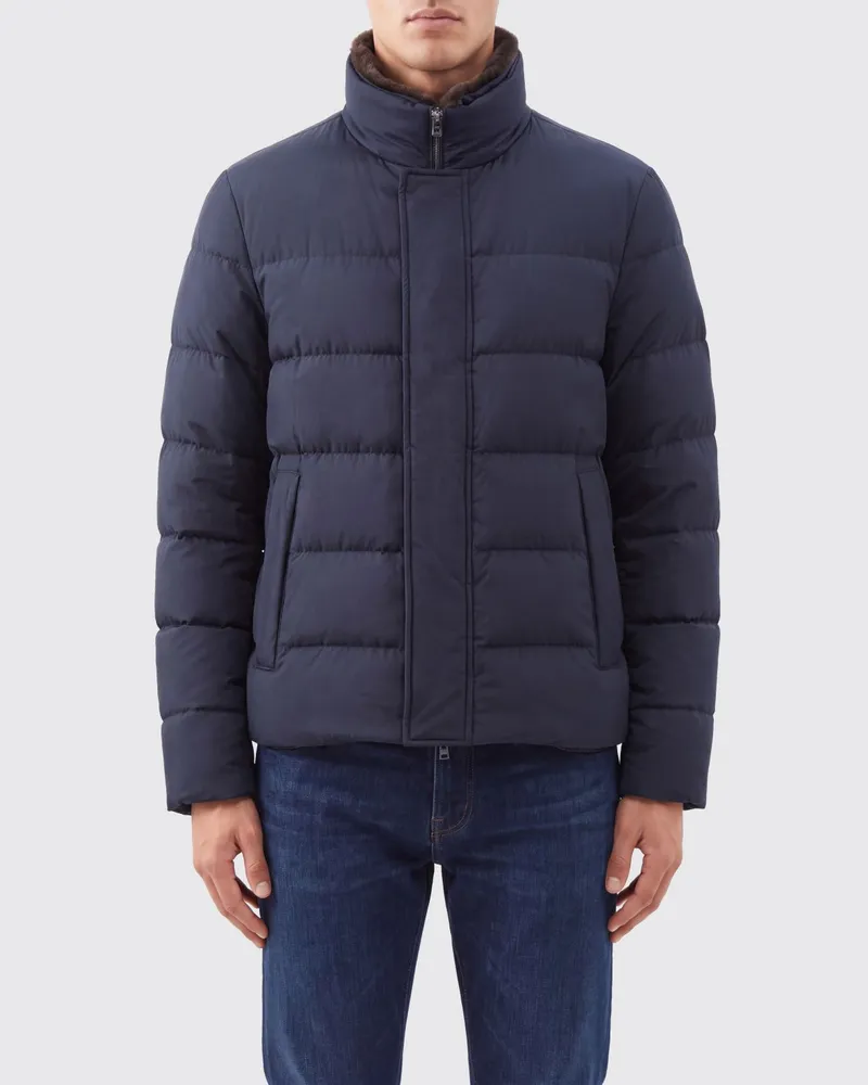 Herno Gesteppte Daunenjacke aus wasserabweisendem Nylon mit Stehkragen Blau