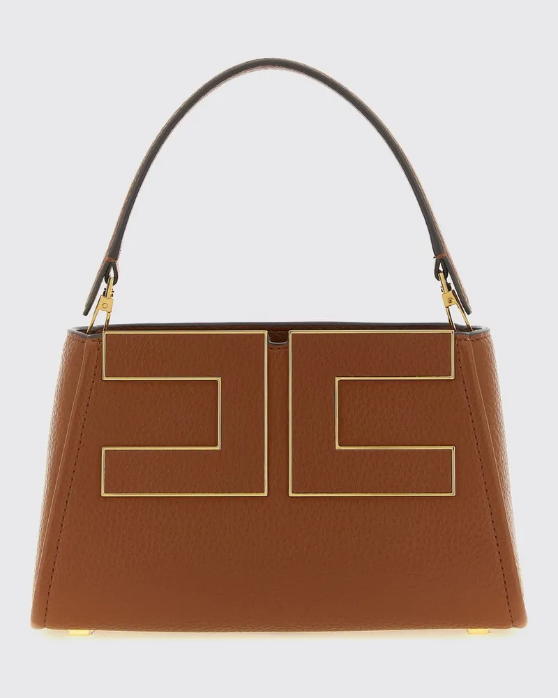 Elisabetta Franchi Kleine ausgestellte Tote-Bag von mit Metall-Logo Braun