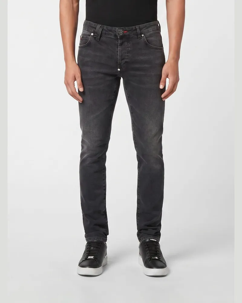 Philipp Plein Skinny Fit Jeans aus Baumwolldenim Schwarz