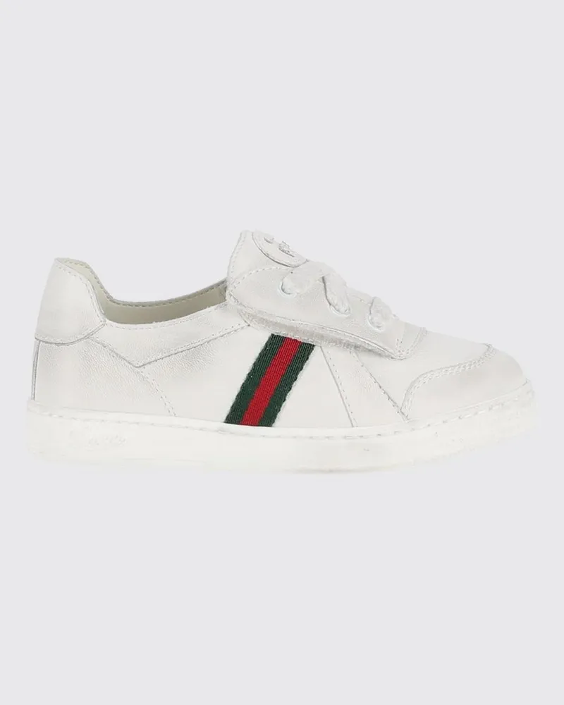 Gucci Jungen-Sneaker aus Leder mit Webstreifen und Klettverschluss von Weiß