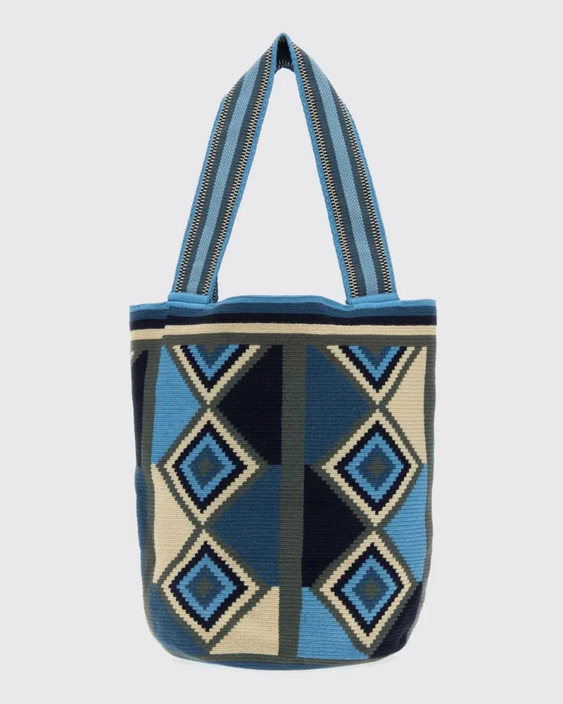 J.W.Anderson Wayuu Mochila Tragetasche mit Rautenmuster und Kontrastbesätzen Blau