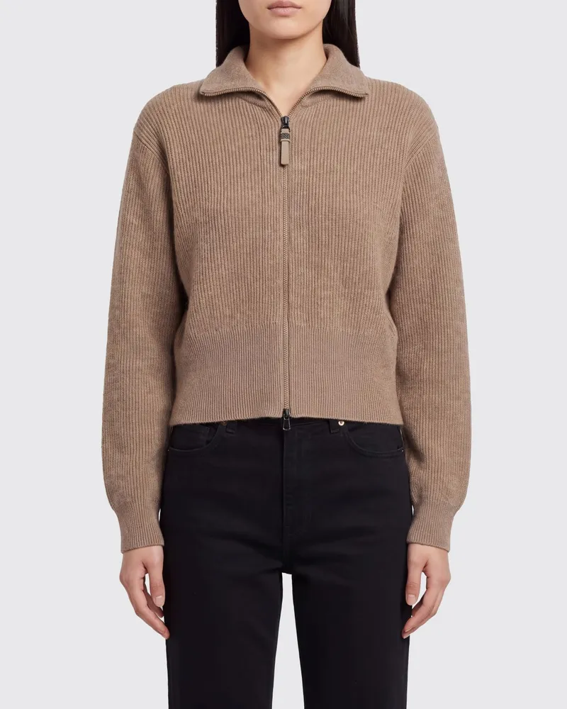 Brunello Cucinelli Kaschmir-Cardigan mit Stehkragen und Reißverschluss Camel