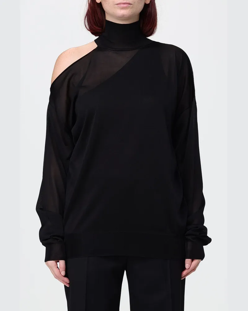 Fendi Viskose-Strick-Rollkragenpullover von mit Cut-Outs an den Schultern Schwarz