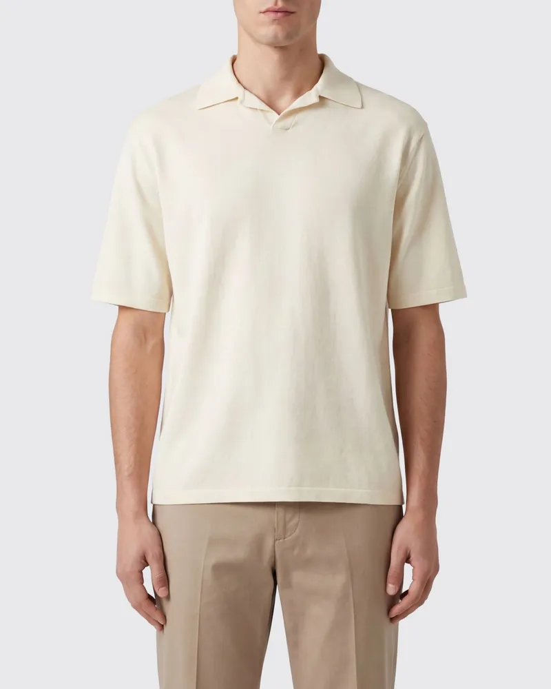 AURALEE Kurzärmeliges Seiden-Poloshirt von mit V-Ausschnitt Ivory
